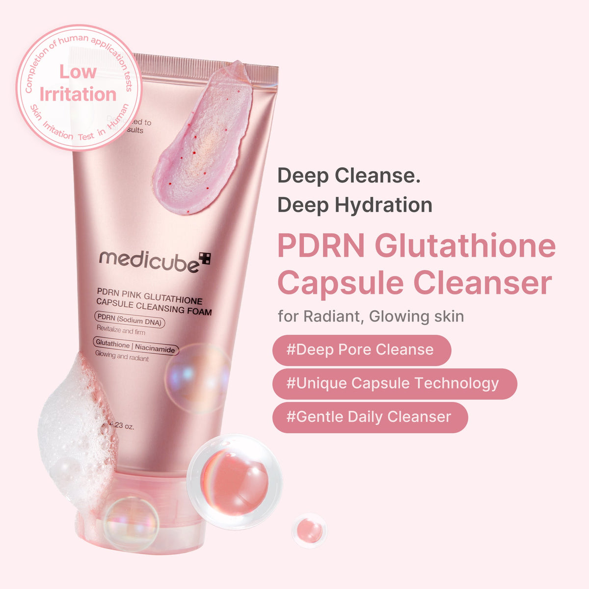 PDRN Pink Glutathione Capsule Foam Cleanser K8